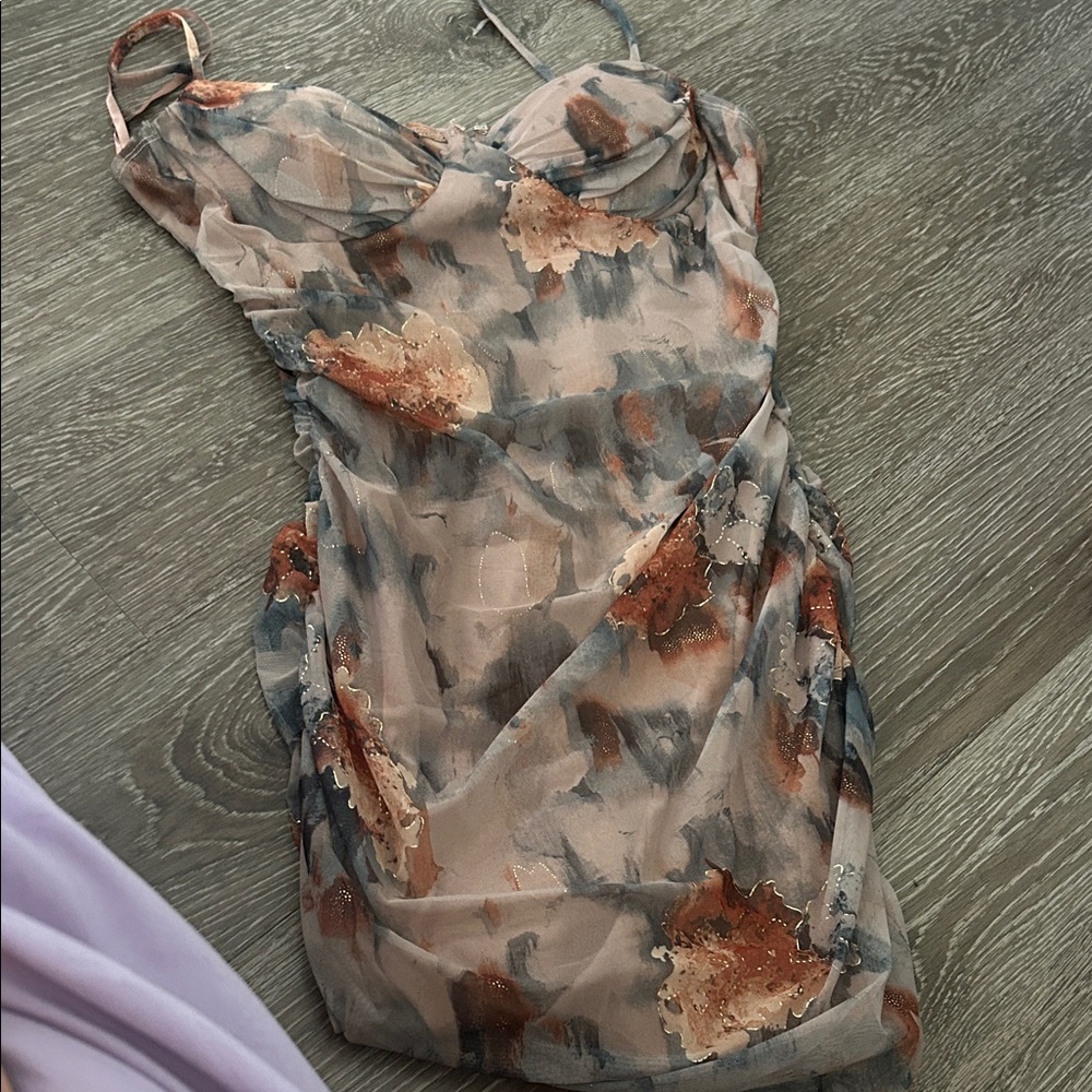 Windsor Asymmetrical Dress in Peach and Charcoal